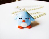 Pastel Blue Penguin Necklace Polymer Clay Charm