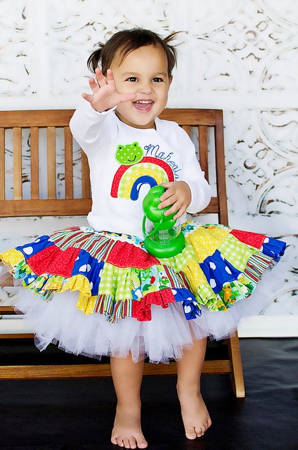 Girls Rainbow Frog Patchwork Twirl Skirt and Personalized Tshirt Custom Size 12m 18m 2 3 4 5 6 2T 3T 4T 5T