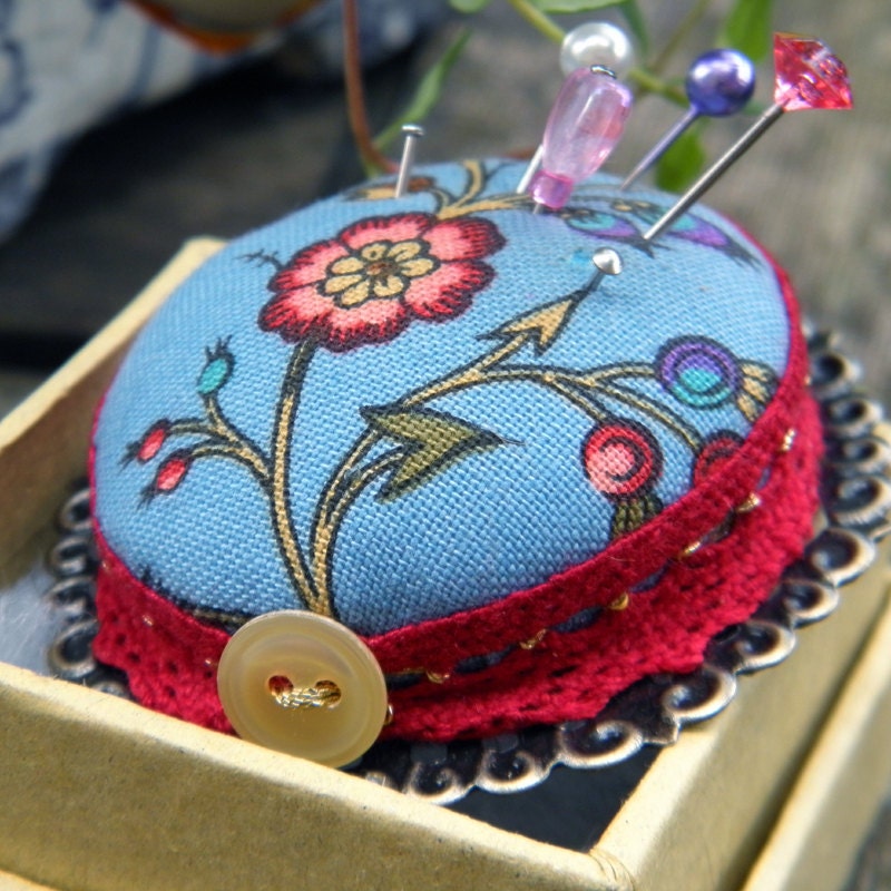 Rose Hip Tea Pincushion Brooch