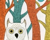 Blue Moon Owl Forest Art Print 11" x14"
