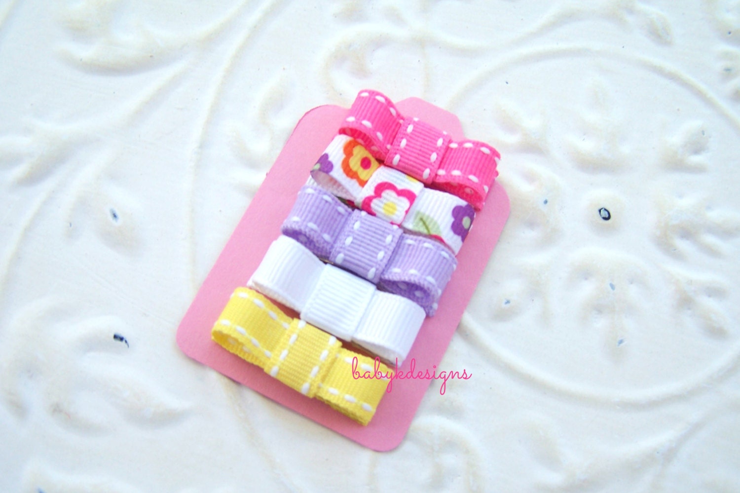 Bright 2 Infant Clips / Baby Bow / Baby Snap Clips / Newborn Baby girls Pink Bows / HairBows No Slip Hair Clips / For nearly bald babies