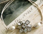 Simple Elegance.vintage baroque pearl and rhinestone string bracelet. Tiedupmemories