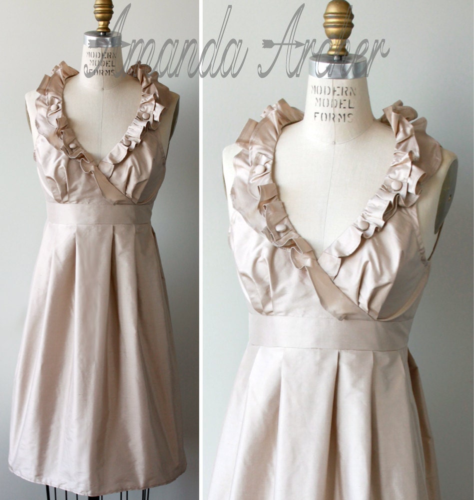 Khaki Beige Silk Bridesmaid Dress with pockets, Made to Order