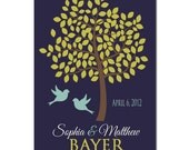 Custom Wedding Marriage Love Tree with Leaf Branches and Birds Date Couples Last Name for Signature Guestbook or Anniversary Gift 11x14