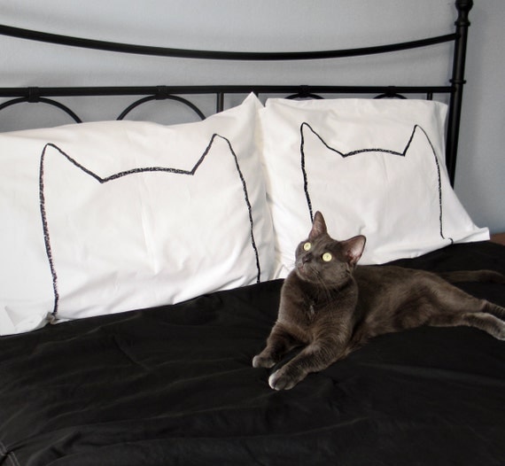 His and Hers Cat Nap Pillow cases, King Size Set of 2, 300TC, gift for couples, cat lady, kitten gift