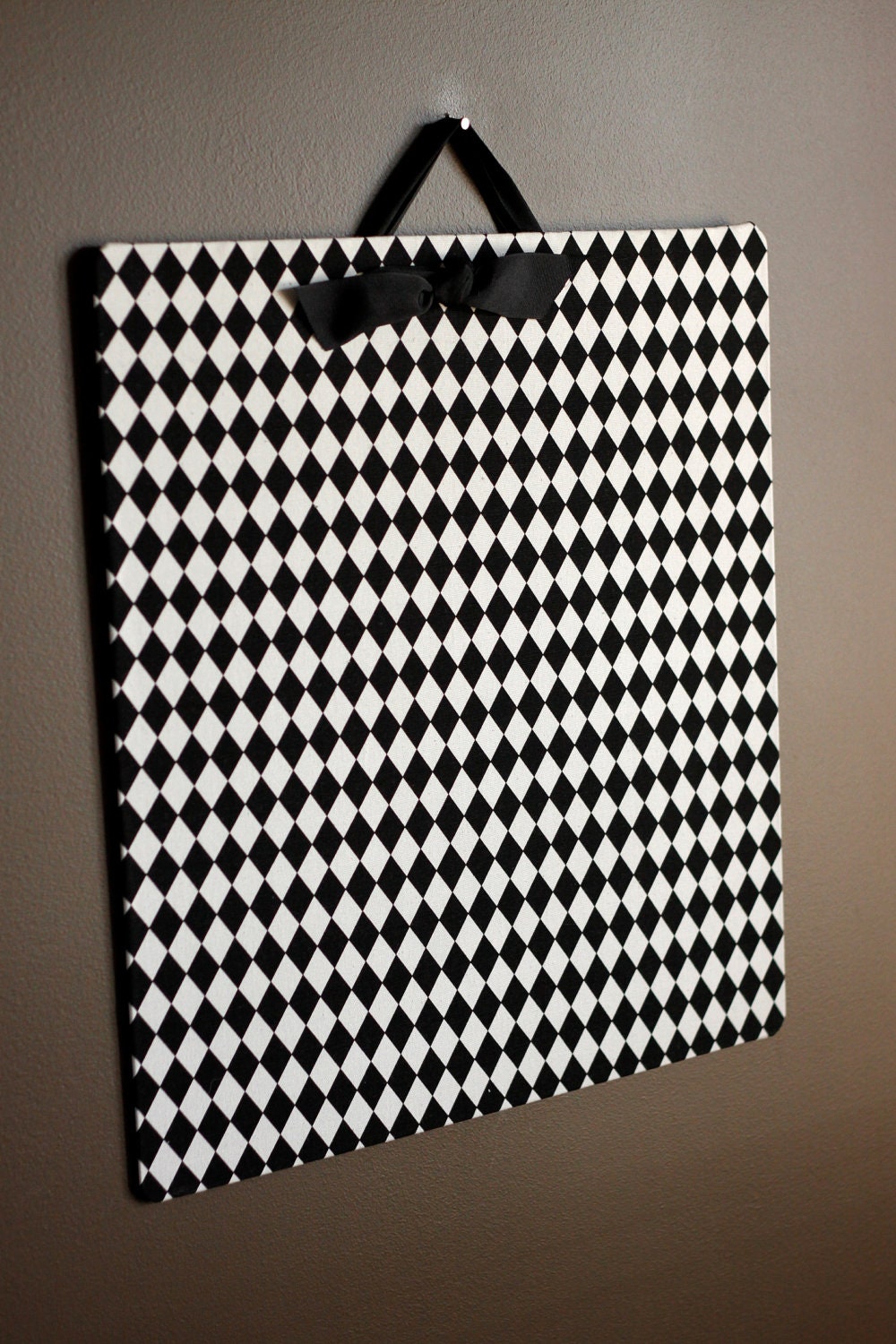Fabric Bulletin Board (20x20) in a Classic Black and White Diamond Fabric