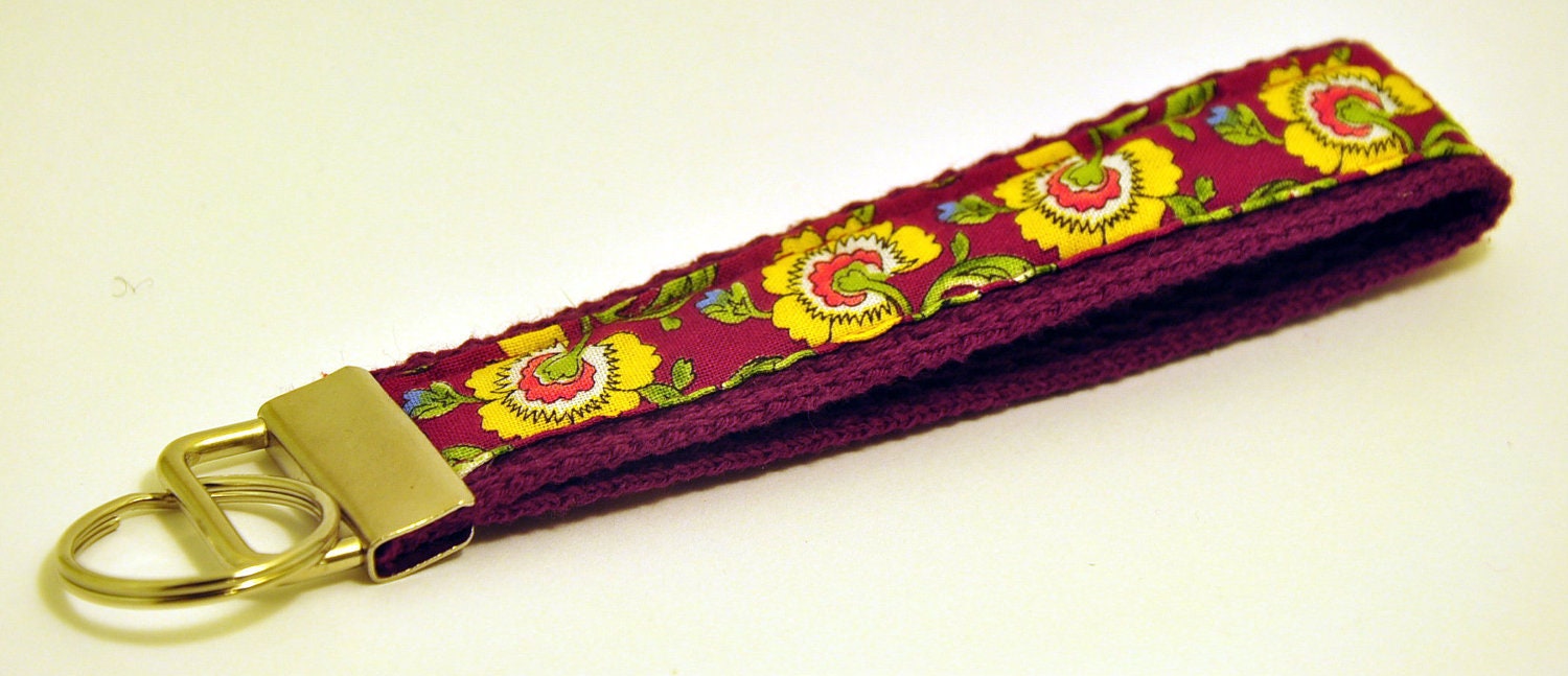 1 inch Burgundy Wristlet with Yellow Flowered Motif Fabric
