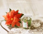 Dollhouse Miniature Christmas - Christmas Candle and Poinsettia 1/12 Dollhouse Miniature Scale
