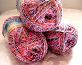 SWTC Tofutsies Superwash wool cotton blend sock yarn, 896, red blue orange pink rainbow,  fingering weight
