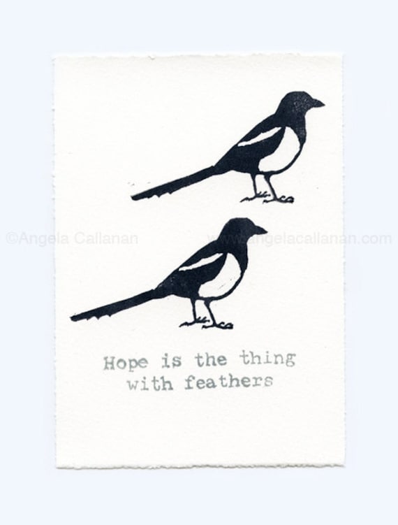 Magpie, Hand Stamped, Print
