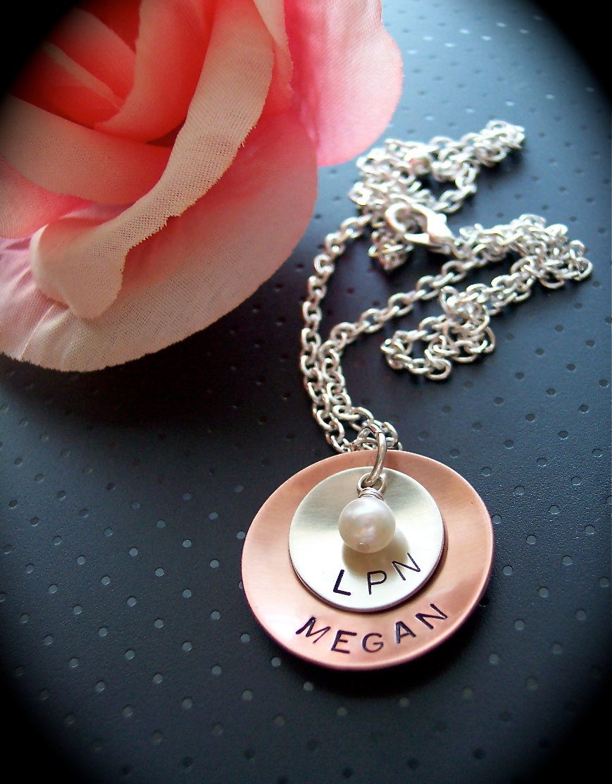 Copper and Silver Nurse RN CNA MD or any perfect for graduate hand stamped gift