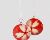 Japanese Sakura Fabric Resin Silver Drop Earrings