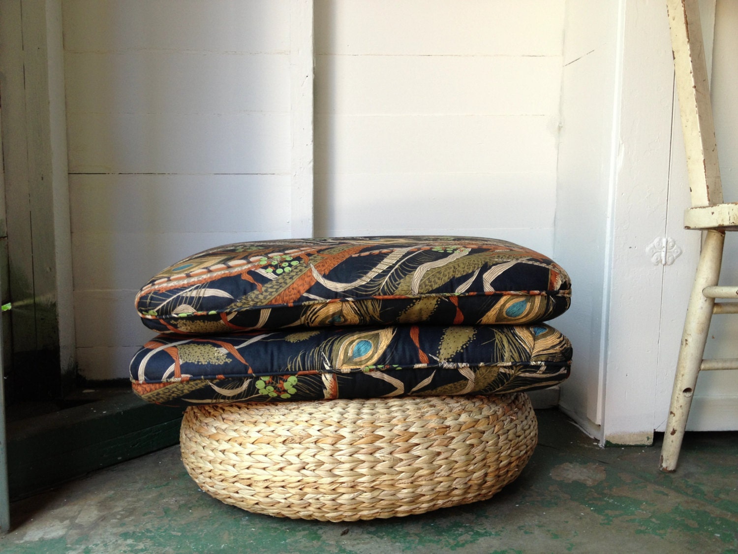 vintage cushions peacock feathers