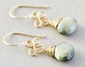 Green Dangle Earrings, Catseye Stone Earrings, Sage Green Drop Earrings