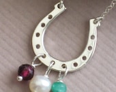 Horseshoe &  Birthstones Necklace, Silver, 3 or more Birthstones, Personalized, Lucky, Custom Mothers Gift, Mothers Jewelry