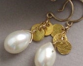 Fringe Pearl Earrings -Freshwater Pearl Drops and Gold Vermeil Paillettes in 14k Gold fill