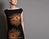 Womens Fashion Feather T Shirt  Dress - Party Dress - Winter -  Metallic Copper Peacock Print