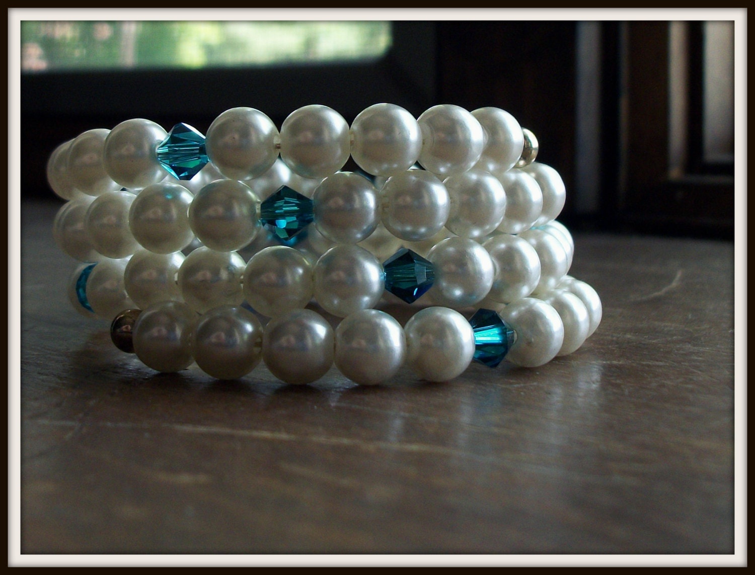 Multi Strand Pearl & Teal Bracelet
