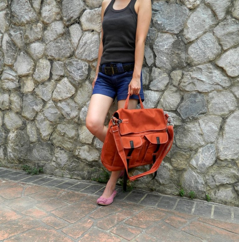 SALE - 10% OFF - Mackenzie in Pumpkin // Satchel / Messenger / Laptop / Diaper bag / Tote / Handbag / For Him / For Her / Women