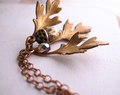 Oak  Leaves acorn pendant necklace with vintage chain