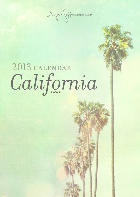 2013 California calendar, photographs of California, Los Angeles San Francisco Joshua Tree Golden Gate, beaches, palm trees, under 20, sale