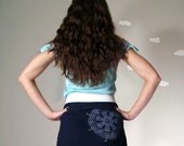 Eco skirt ruffled peplum tshirt cotton dark navy blue lace print extra small HELLO DOILY