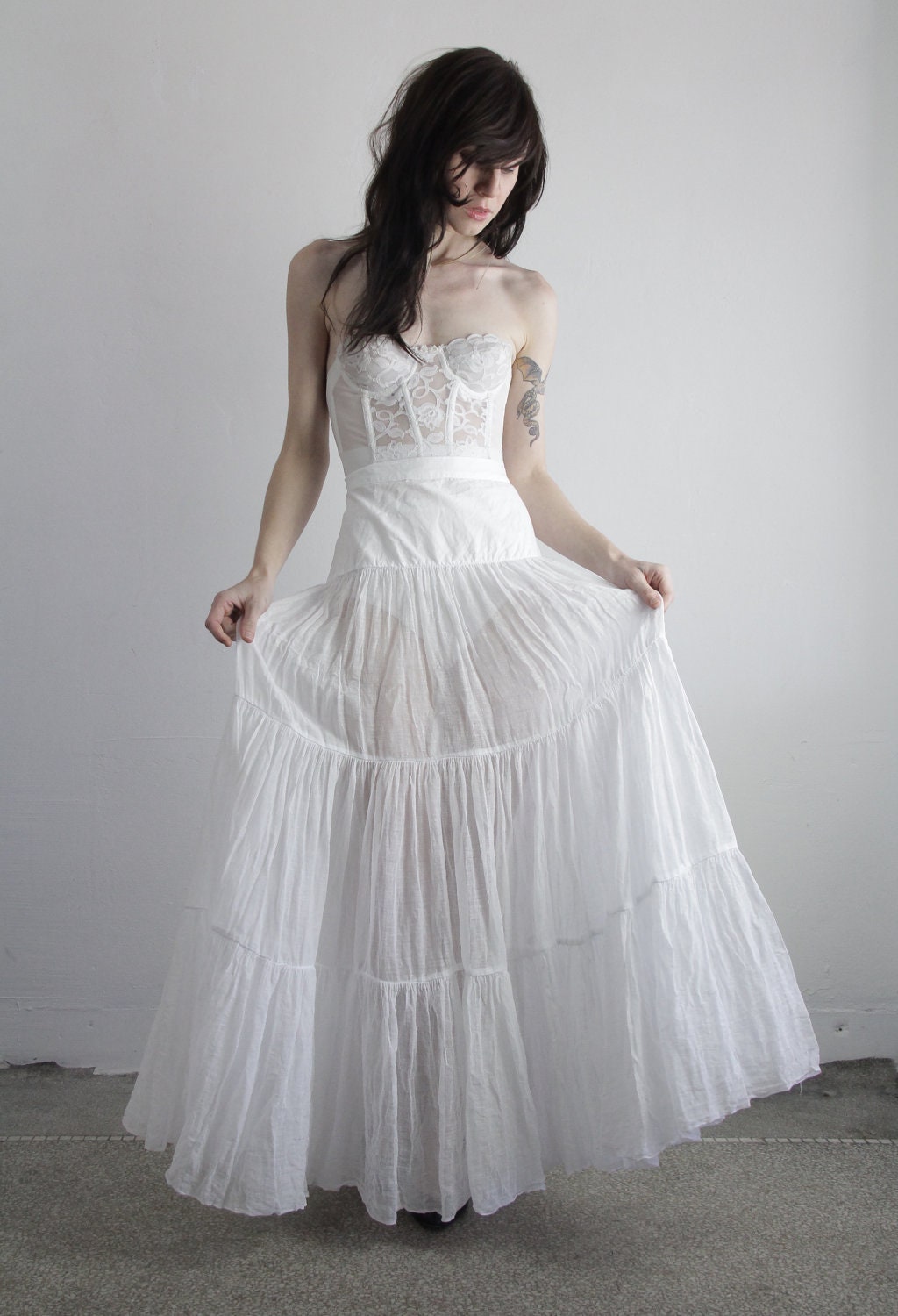 Vintage 50s Skirt . Crinoline . Tiered . Maxi Length . Mid Century . 1950s . Size Small