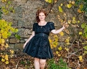 Plus Steampunk Bridesmaid Dress Black Damask  Retro Party - Plus 2X and up Custom to your Size