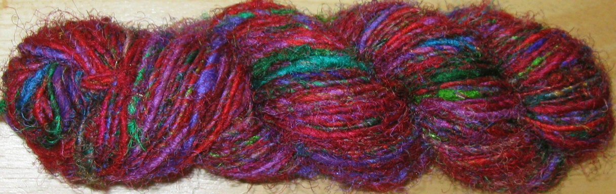 Recycled Sari Silk Yarn, 115 yards PREMIUM Handspun, Fair Trade, 4.1 oz, 115 grams
