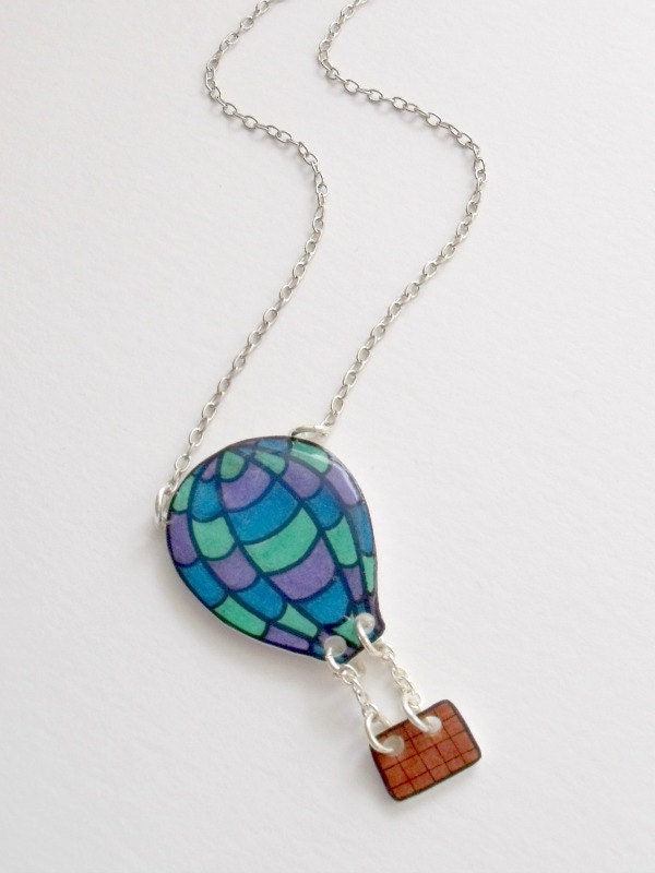 green, blue and purple hot air balloon necklace