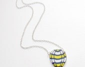 yellow, white and blue striped hot air balloon necklace
