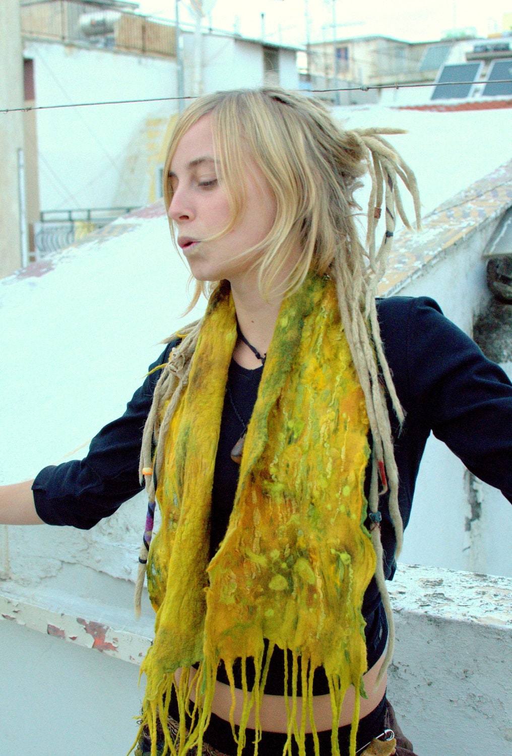 Mushroom forest nuno felted earthtoned infinity scarf