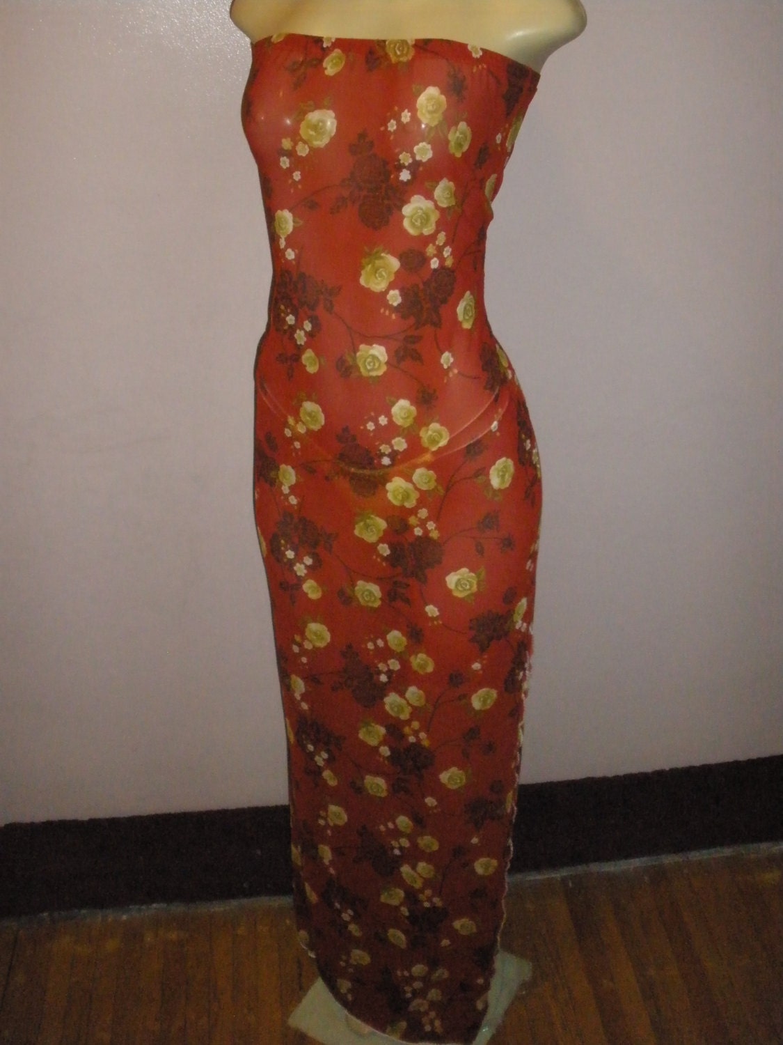 Beautiful Long Multiple Color Floral Sheer Swimsuit Cover Up Fits Size Large, XLarge