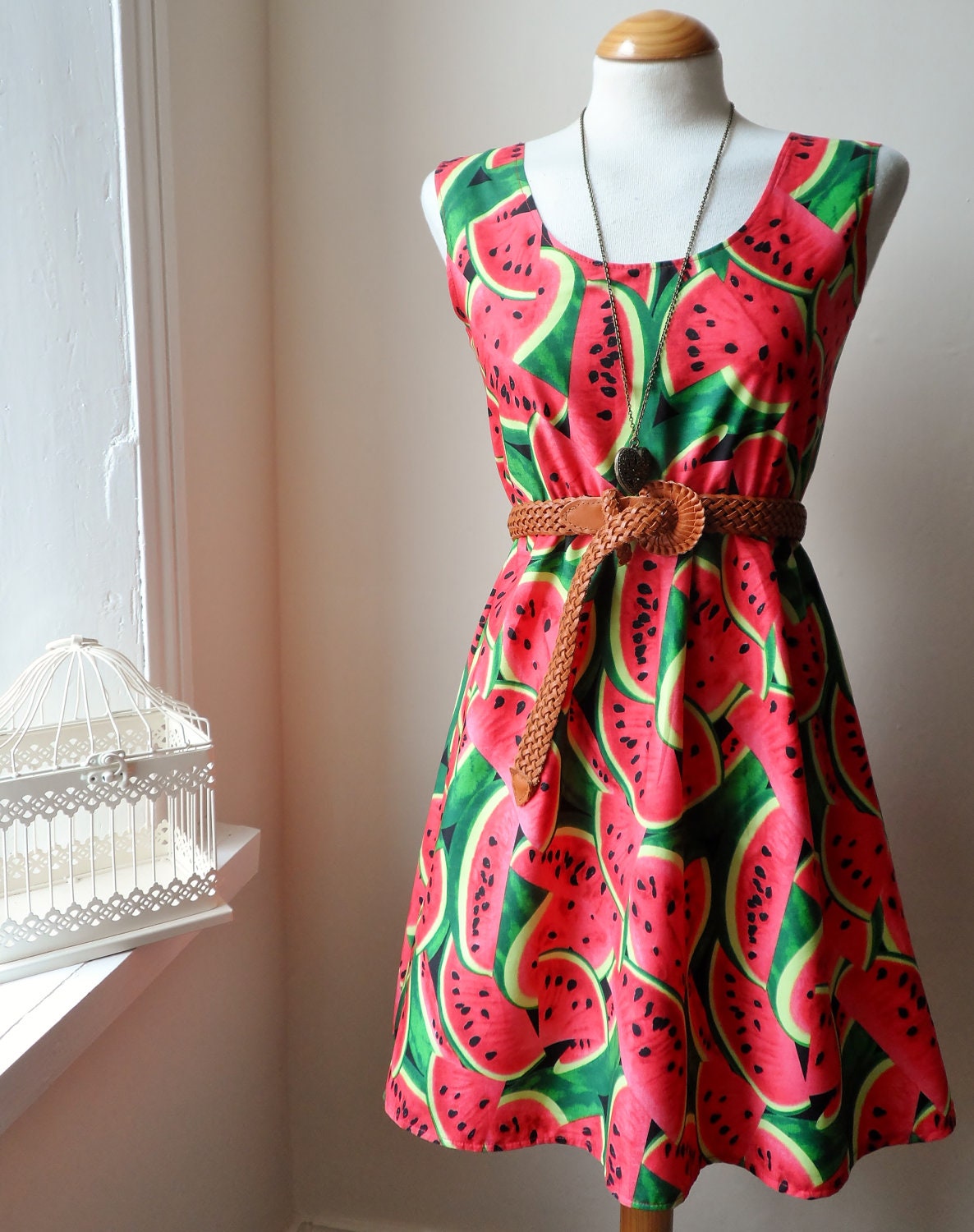 Dress with Kitsch Watermelons in Pink and Green / Handmade / Choose Your Size