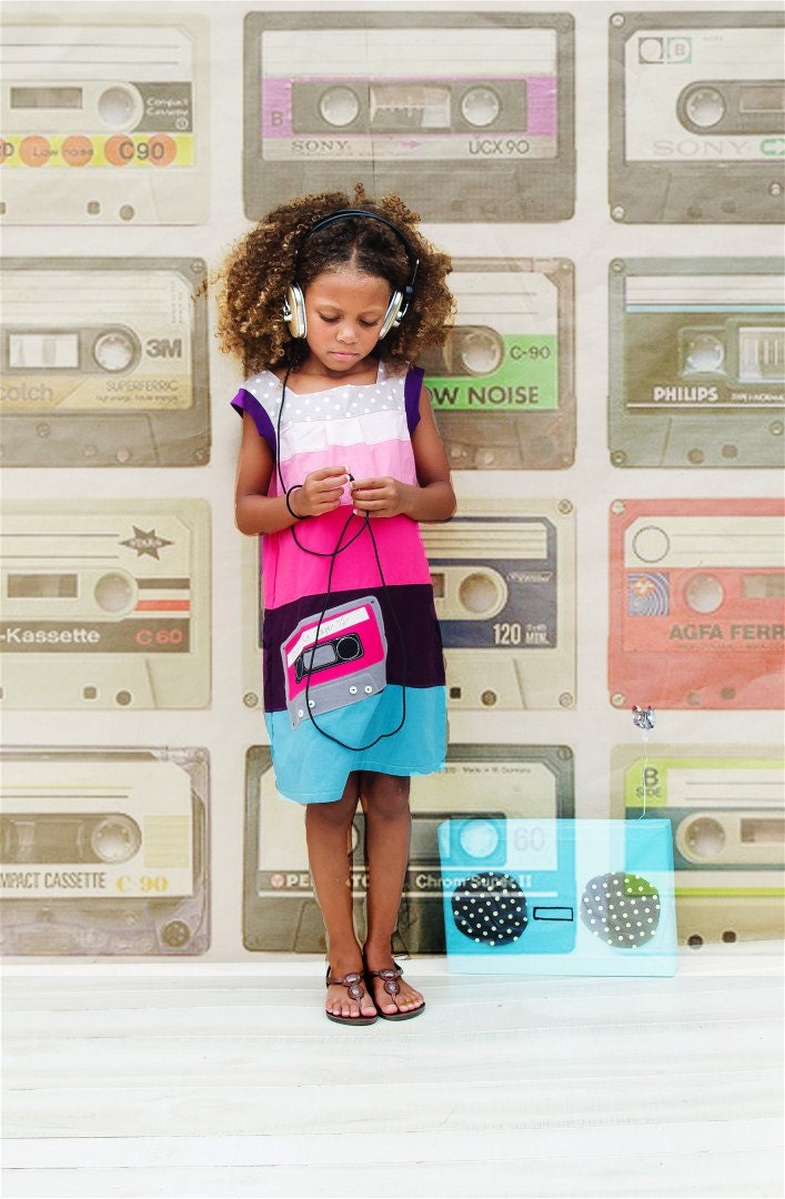 Girls Mix Tape Dress with Custom Label... Made to order sizes 12/18M through 12
