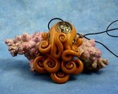 Brass Steampunk Octopus Necklace, Handmade Polymer Clay Jewelry