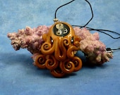 Brass Steampunk Octopus Necklace, Polymer Clay Neo-Victorian Pendant