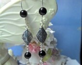Victorian Collection-Earrings - Black Onyx Rounds with Ornate Bali Silver findings Free Shipping