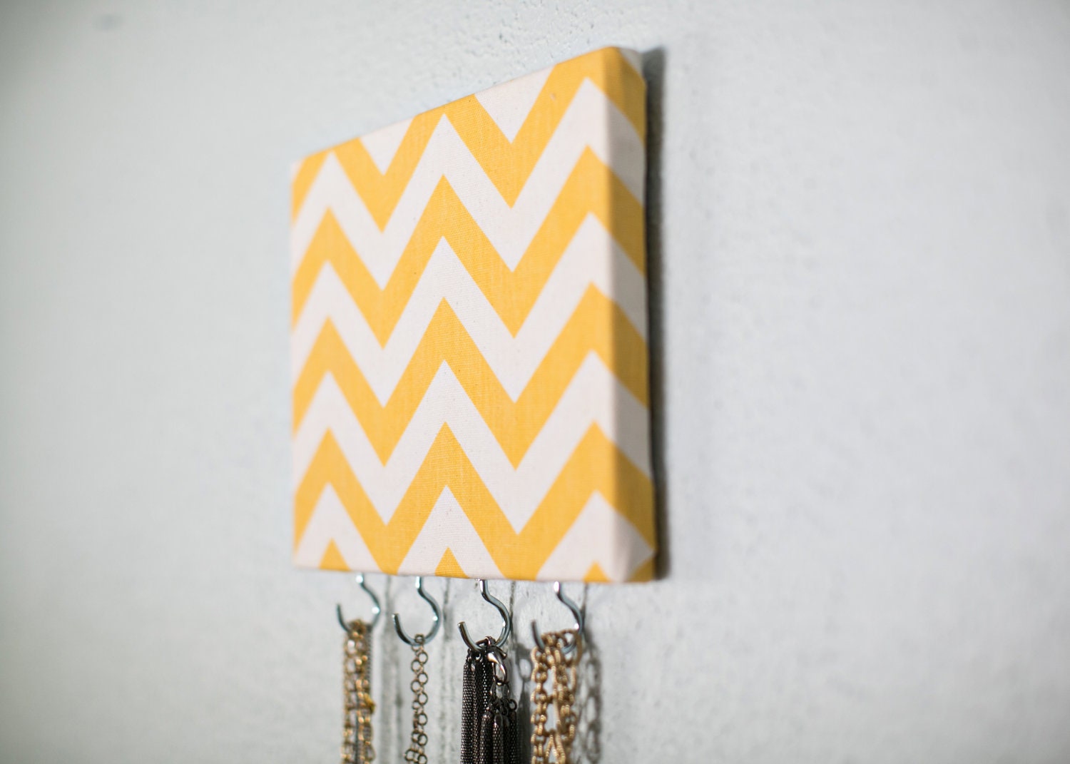 Yellow Chevron Jewelry Hanger with Hooks