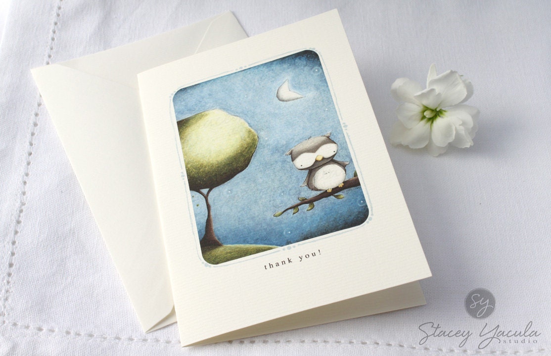 Greeting Card, owl, night, moonlight, tree