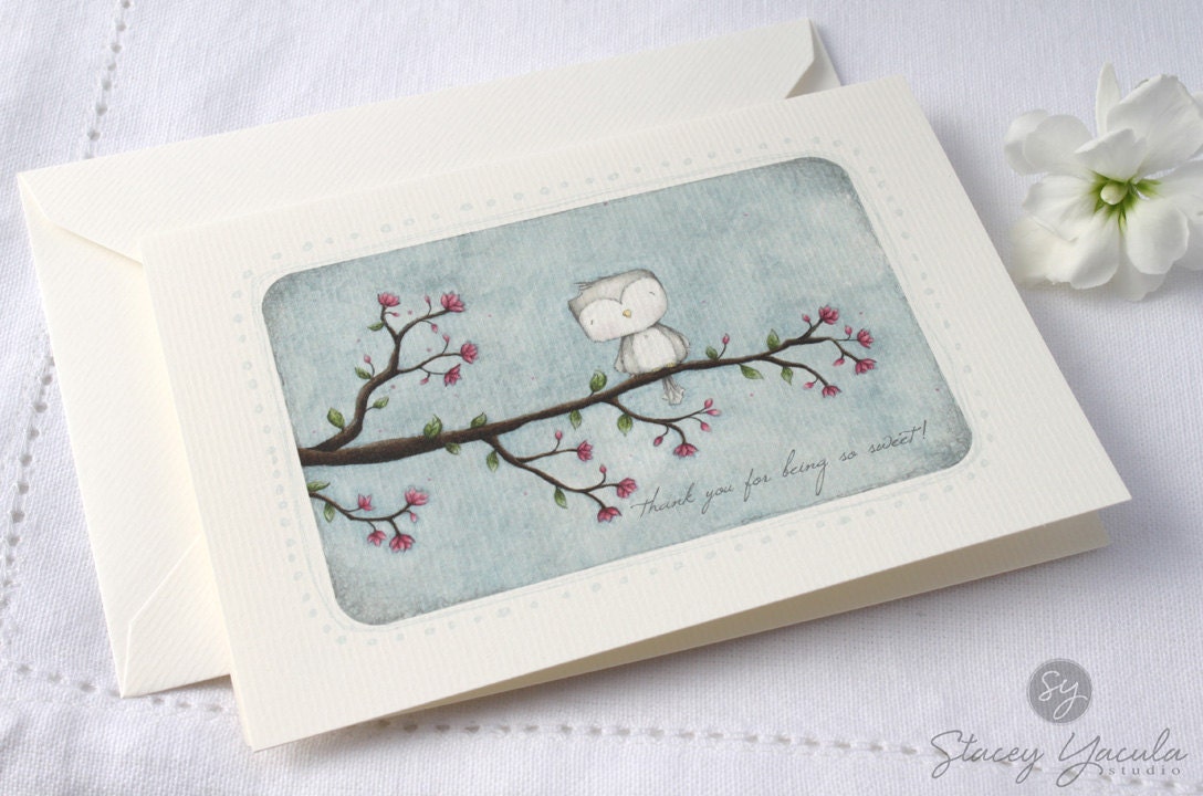 Greeting Card, bird, blossom, tree, flowers. spring, stationary, blank