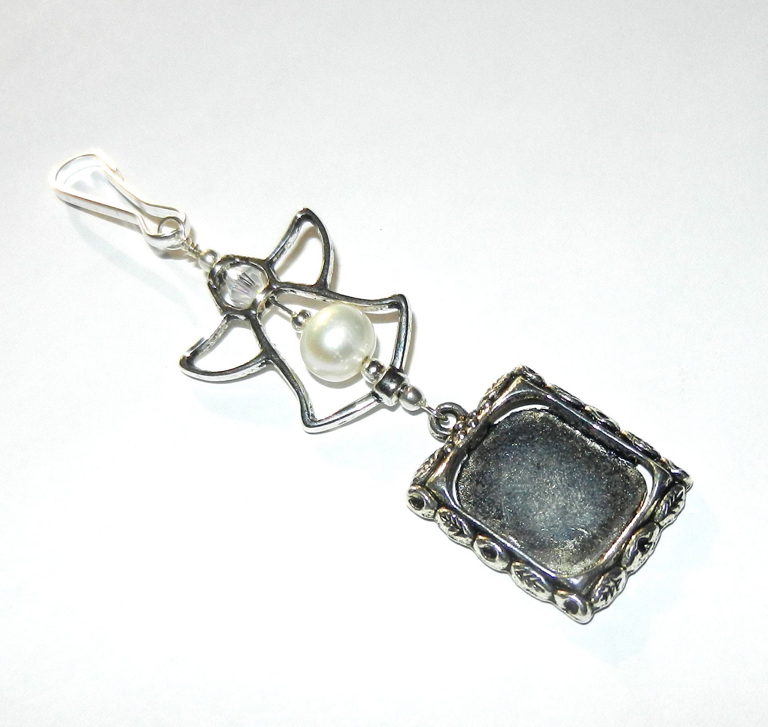 Angel, memorial photo frame charm. Pearl wedding bouquet angel charm.