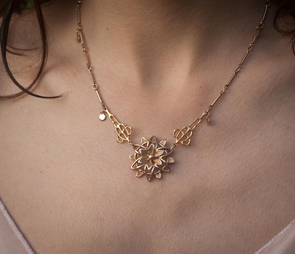 Necklace - Delicate Gold Chain with Filigree- Modern Vintage Bridal - Flower vine - One of a Kind - Art Deco