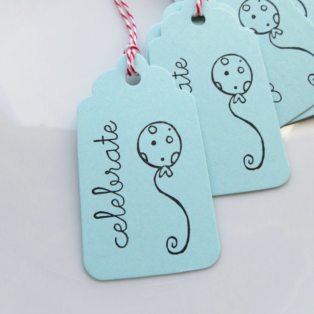 Balloon Party Tags Celebrate - Set of 8 - Custom Colors Available - Birthday Party Tags Party Favor Tags Il_170x135