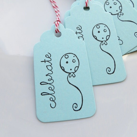 Balloon Party Tags Celebrate - Set of 8 - Custom Colors Available - Birthday Party Tags Party Favor Tags Il_570xn