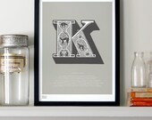 Illustrated Letter K in Putty/Charcoal - decorative screen print