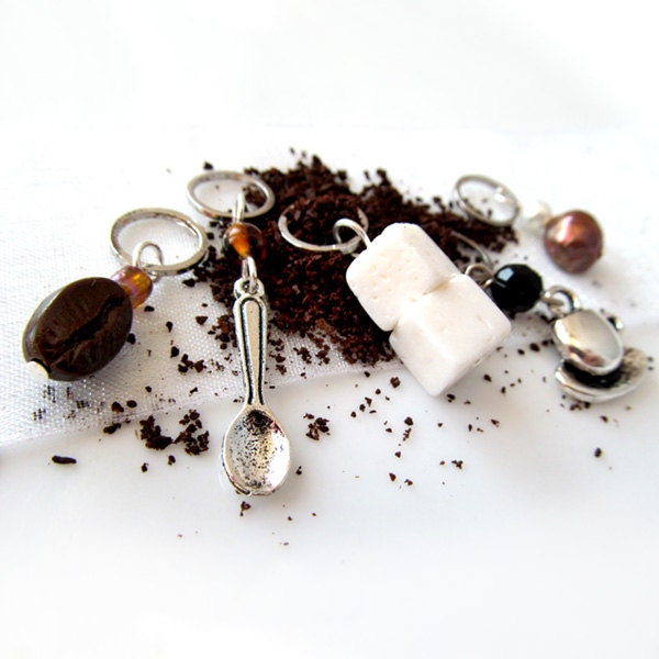 The Java Jive - Five Handmade Stitch Markers - Fits Up To 6.0 mm (10 US) - Limited Edition