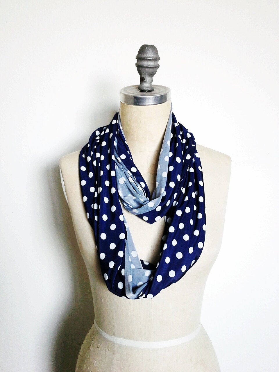 The Infinity Scarf in Navy Blue Polka Dot