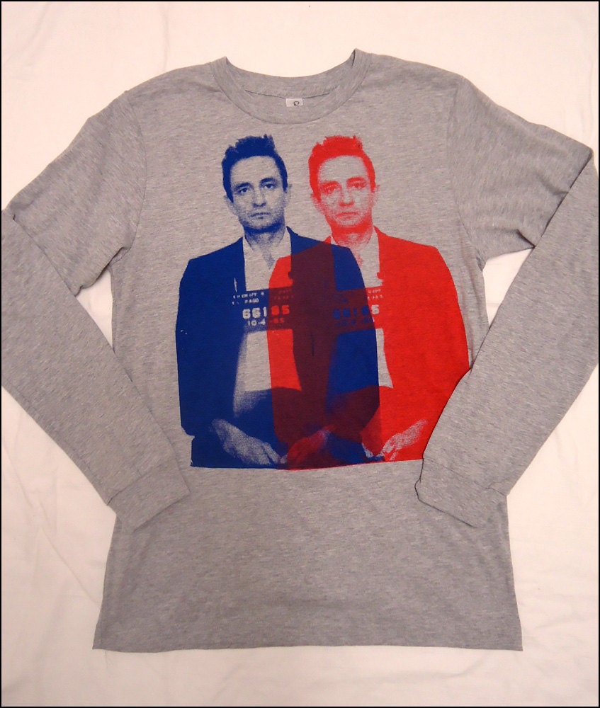 3D Johnny Cash Mens Longsleeve Tshirt