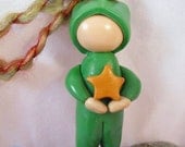 Christmas elf ornament. Polymer clay. Winter, holiday, folk.